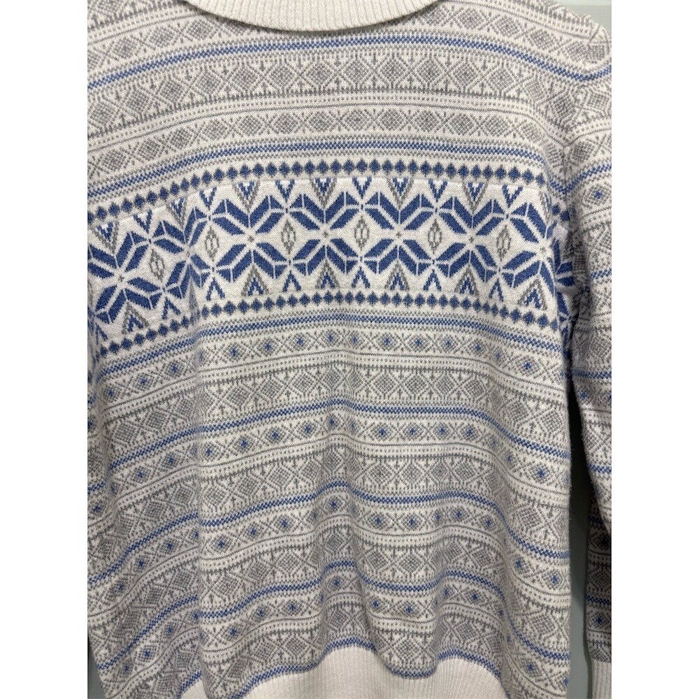 L.L. Bean Sweater Womens Petite M Blue Gray White Fair Isle Turtleneck - Picture 3 of 10